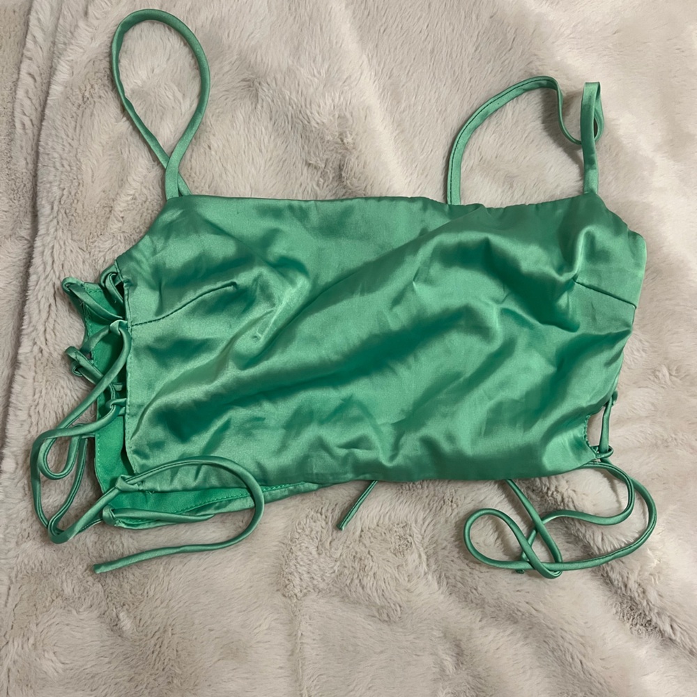 Green Satin Tie-Back Top